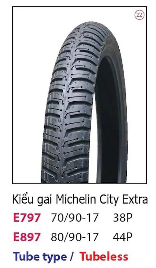 Vỏ Xe Máy E797/E897 Michelin City Extra – Tube Type / Tubeless, Bám Đường Tối Ưu